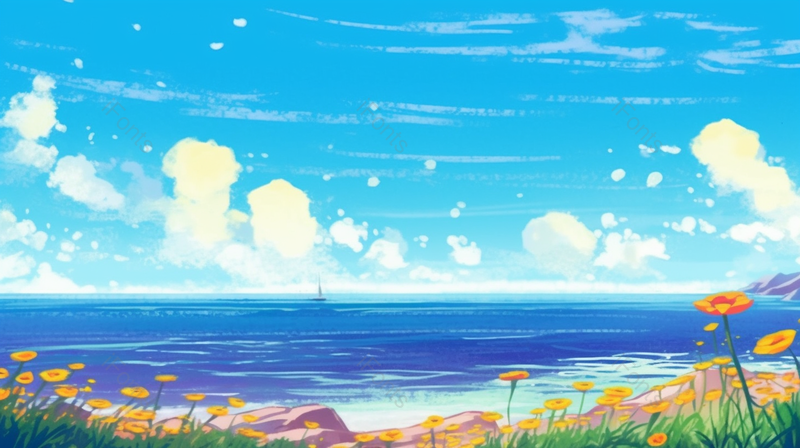 夏日蓝色治愈系海风清新插画,插画/手绘图,插画/手绘图库,插画/手绘图下载,插画/手绘